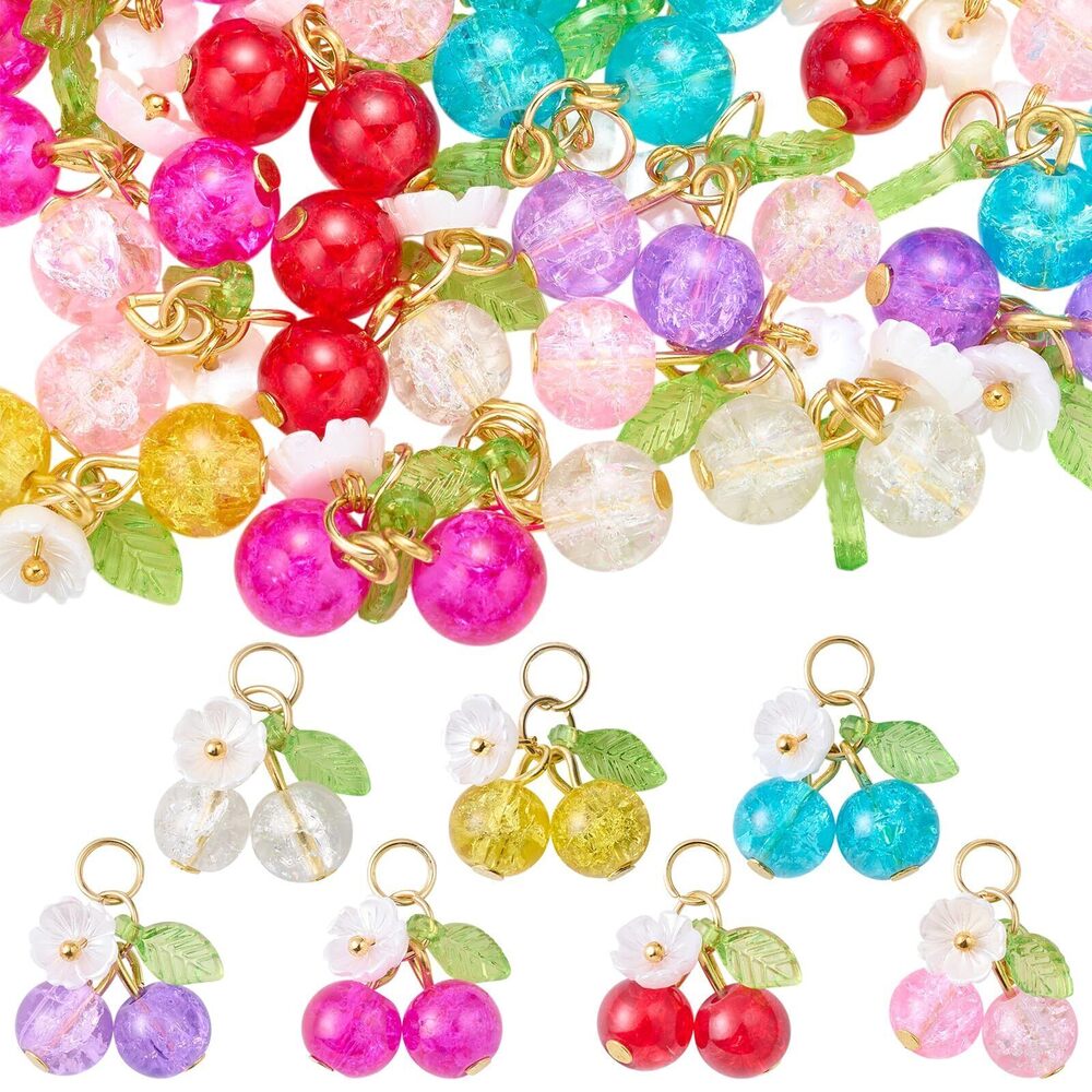 7122 42Pcs 7 Color Cherry Charms for Jewelry Making Bulk Cute Mix Color